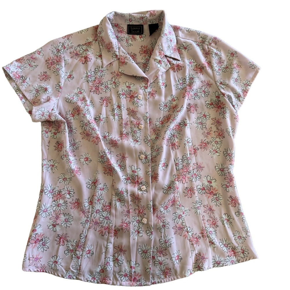 Laura Scott Pink Floral Print Women Cap Sleeve Top Size 10